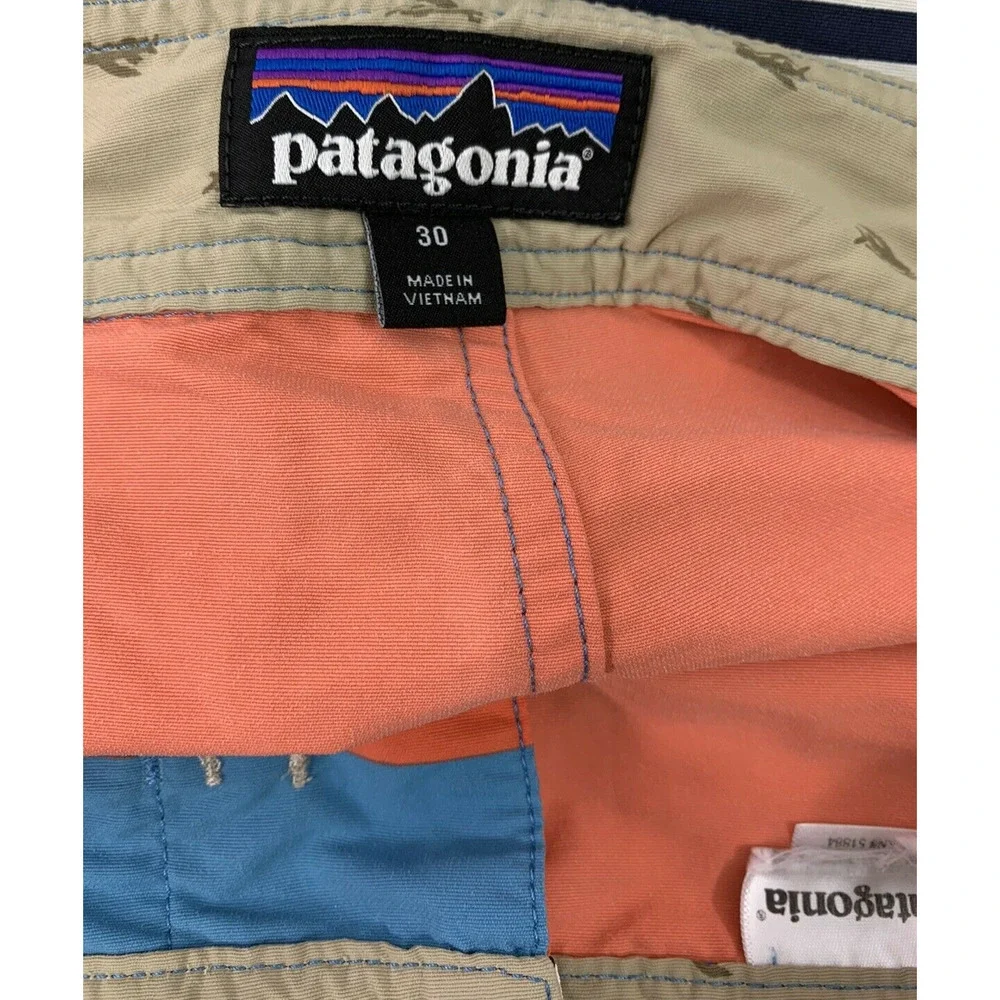 Patagonia Mens Swim Shorts Sz 30 Striped Trunks Coral Blue White Black Beachwear